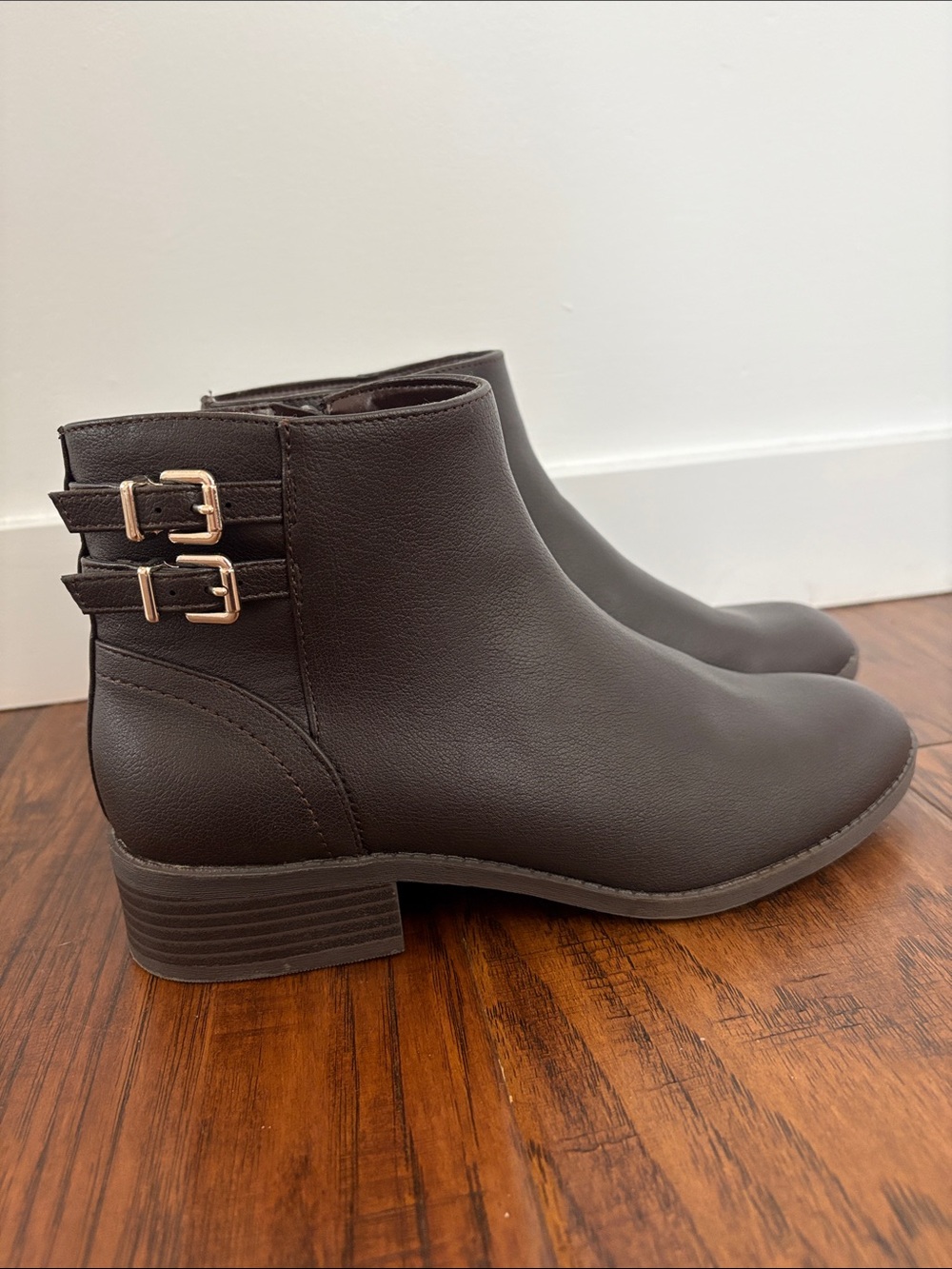 Kelly & Katie Dark Brown Ankle Booties with Double Buckles